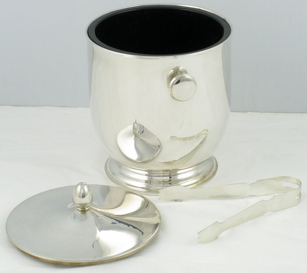 Mid-20th Century Fine Italian Silver Plated Ice Bucket With Tongs