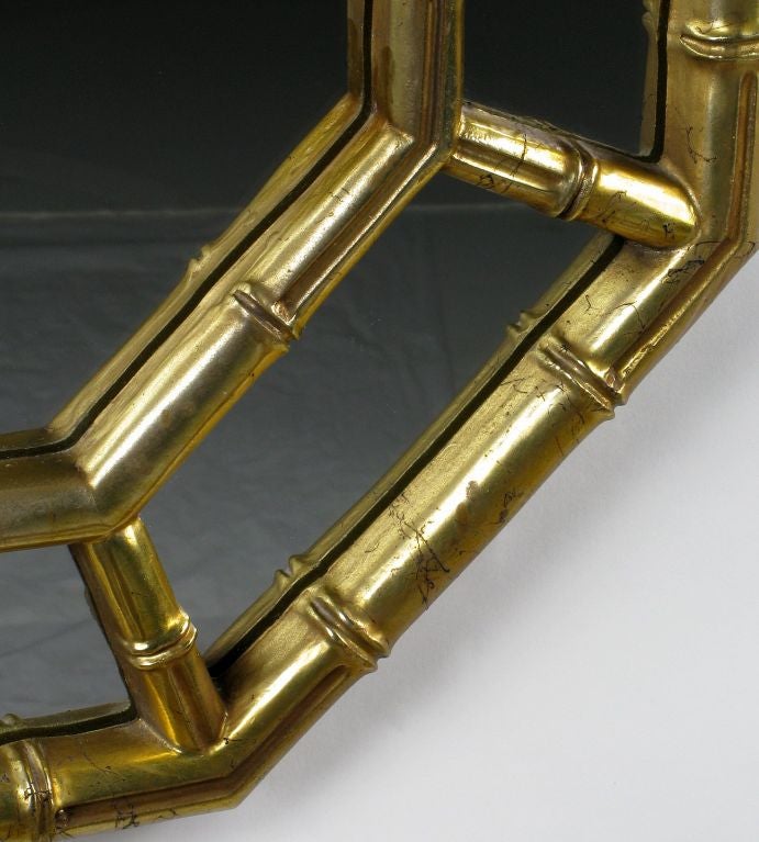 Mid-20th Century Octagonal Bamboo Form Mirror In Patinated Gold Leaf