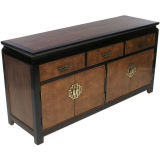 Asian Inspired Ebonized And Burl Sideboard