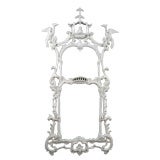 Carved Chinese Chippendale White Lacquer Wall Mirror