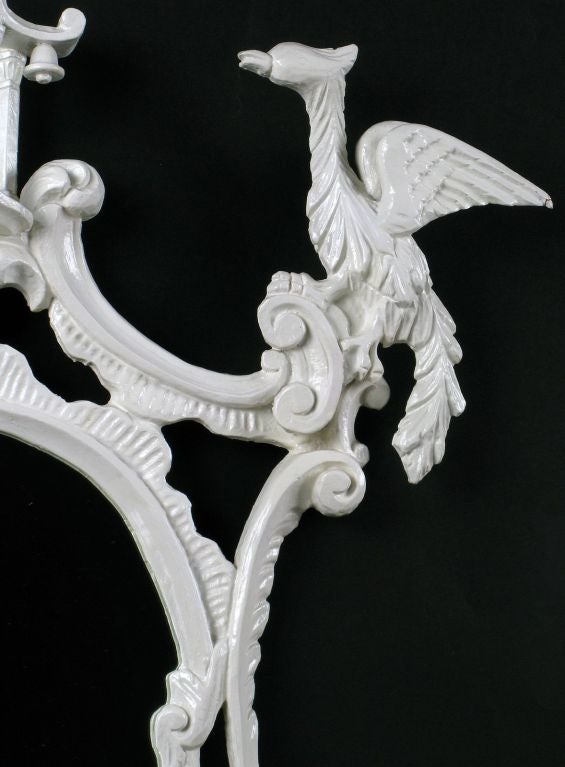 Carved Chinese Chippendale White Lacquer Wall Mirror 1