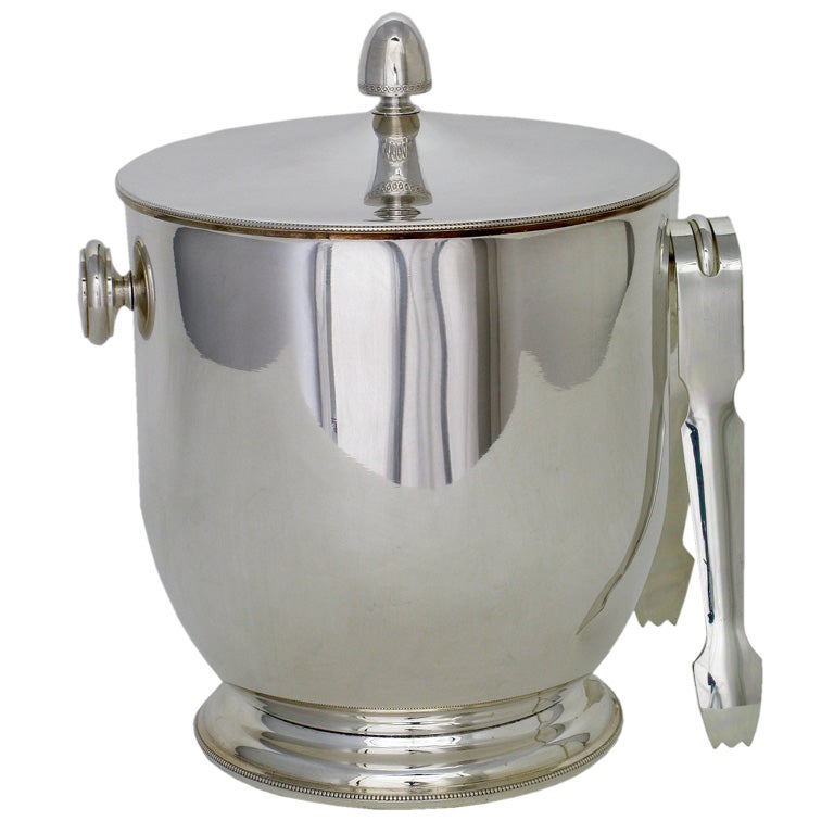 Fine Italian Silver Plated Ice Bucket With Tongs