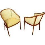 Pair Ward Bennett Oak And Cane Arm Chairs