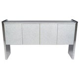 Chrome And Blue-Grey Sideboard Cabinet By Milo Baughman