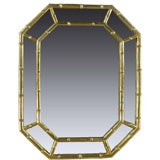Octagonal Bamboo Form Mirror In Patinated Gold Leaf