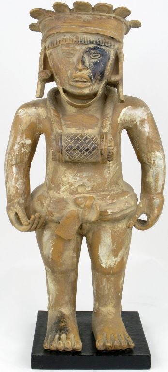 Mexican Mayan Figural Statue Of Glazed Terra Cotta