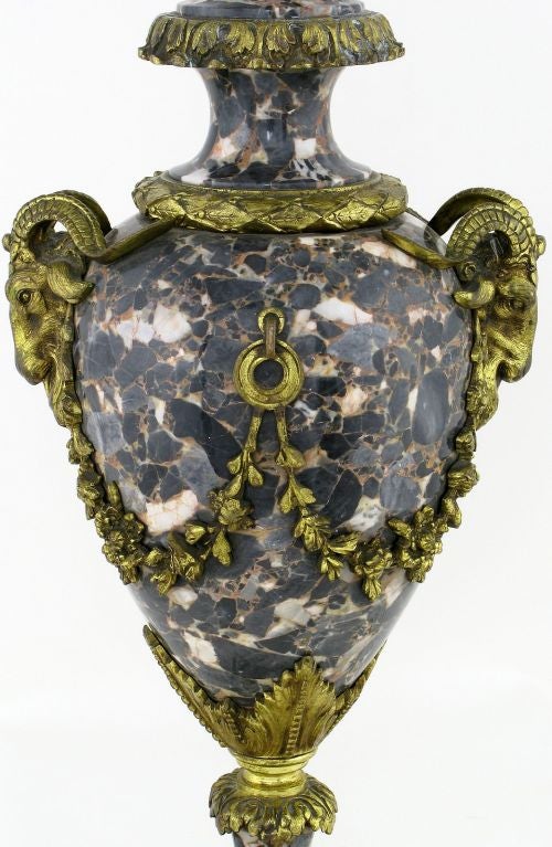 French Marble Urn Form Lamp With Bronze Rams Heads And Ormolu