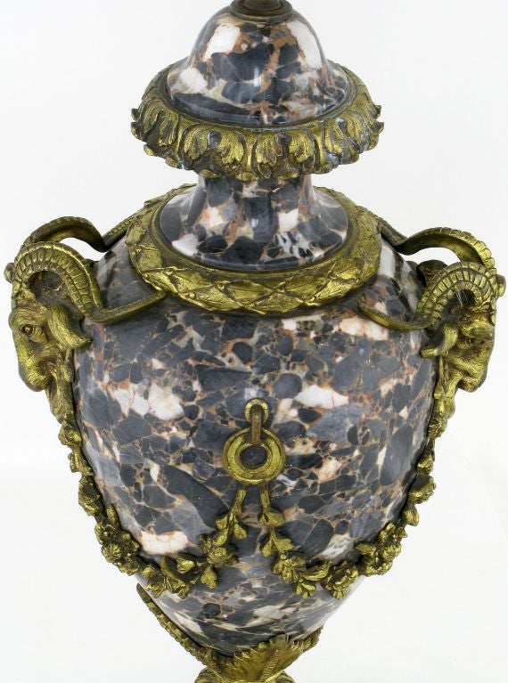 Marble Urn Form Lamp With Bronze Rams Heads And Ormolu 3