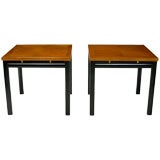Pair Mahogany & Black Lacquer End Tables By Michael Taylor