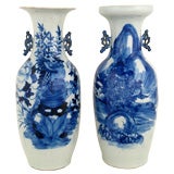 Pair Large Hand Painted Blue And White Chinese Ceramic Vases