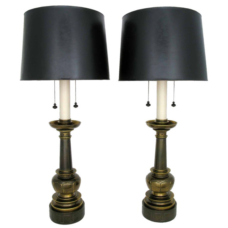 Impressive Pair Of Neoclassical Brass Table Lamps By Stiffel