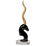 Hand Carved Wood & Lucite Gazelle Sculpture