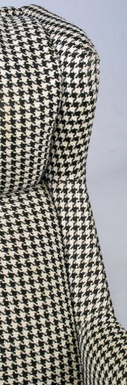 Wood Selig Club Chair In Original Black & White Houndstooth Fabric