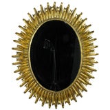 Italian Oval Mirror In Gilt Tole Sunburst Frame