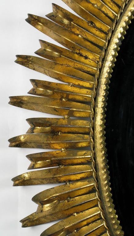 Italian Oval Mirror In Gilt Tole Sunburst Frame