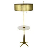 Vintage Brass Four Leg Floor Lamp With Round Lucite Table By Stiffel