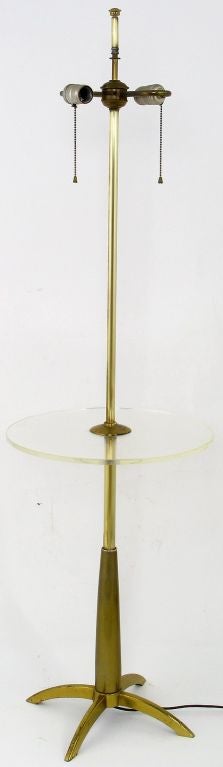 American Brass Four Leg Floor Lamp With Round Lucite Table By Stiffel