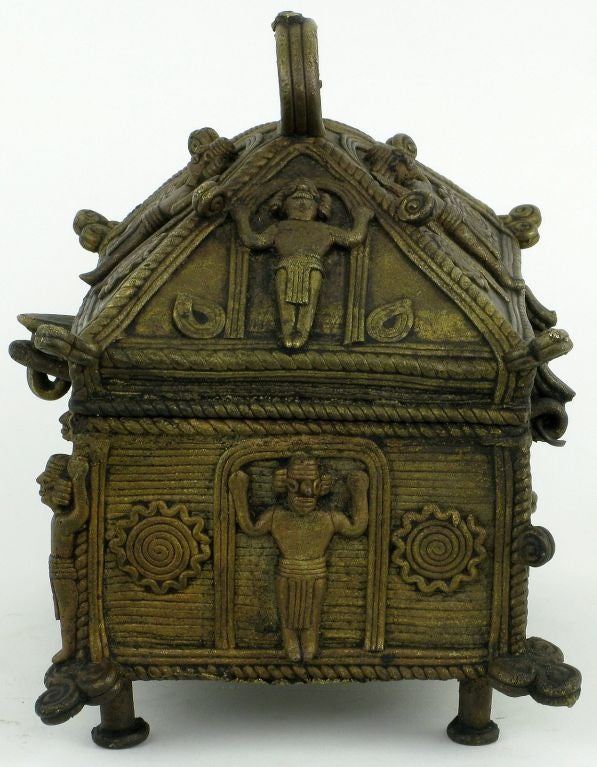 Mexican Mesoamerican Bronze Casket Adorned With Mayan Warriors