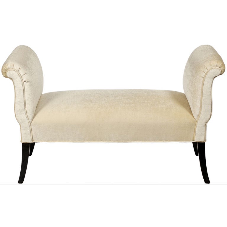 1940s Velvet Scrolled Arm Bench