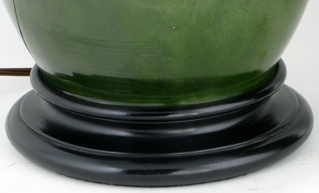 Pair Of Dark Jade Green Ceramic Urn Form Table Lamps 1