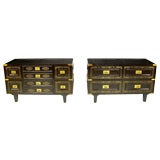 Pair Mahogany Campaign Commodes With Arabesque Brass Inlay