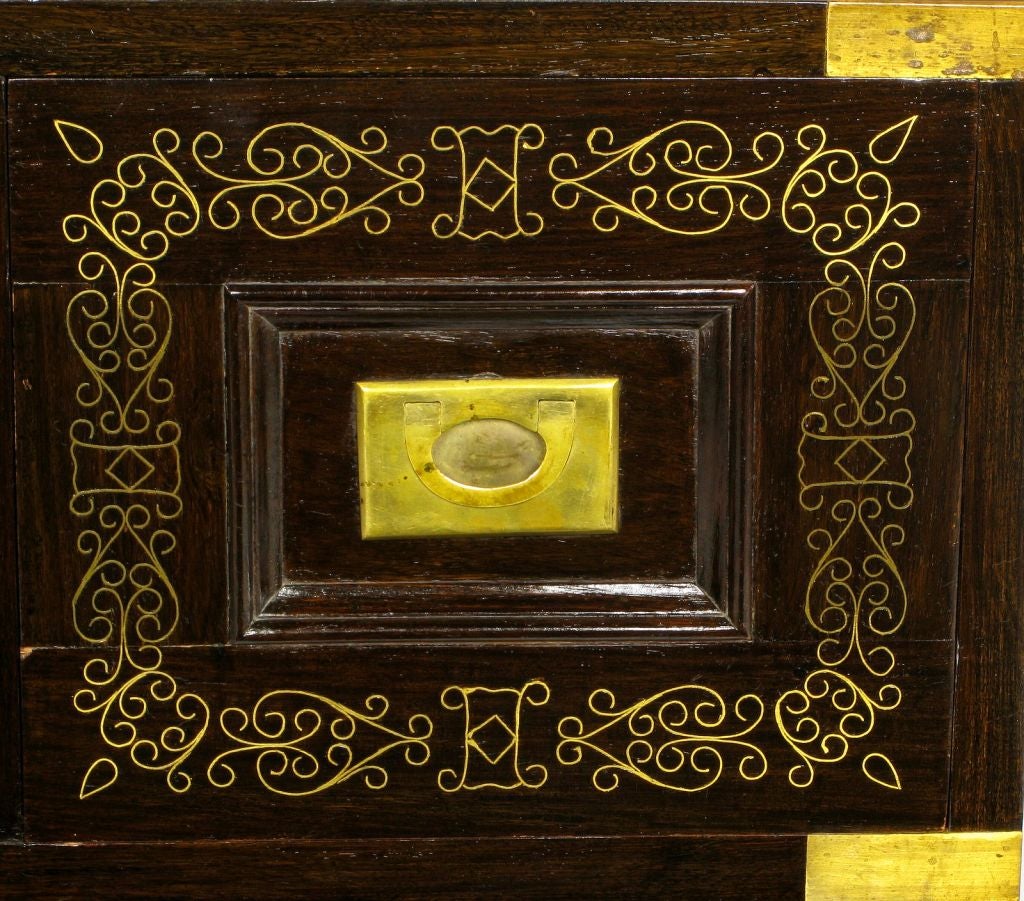 Pair Mahogany Campaign Commodes With Arabesque Brass Inlay 3