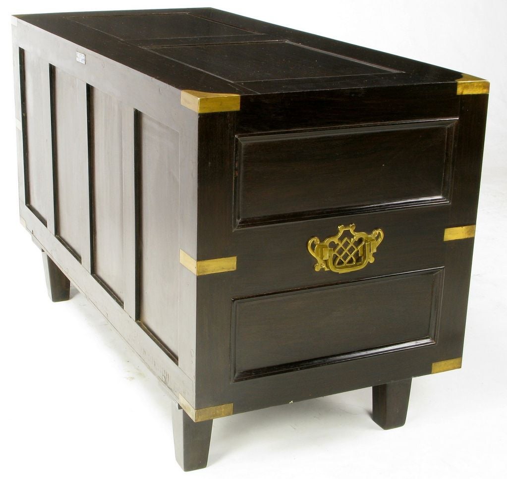 Pair Mahogany Campaign Commodes With Arabesque Brass Inlay 2