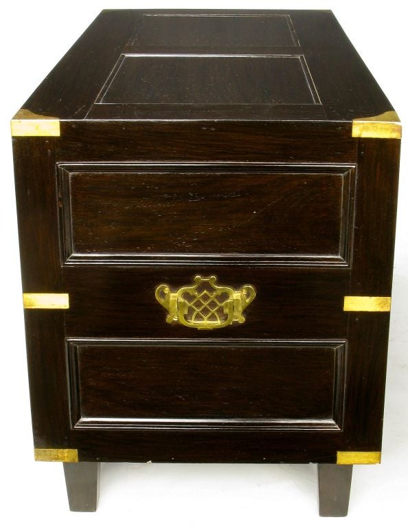 Late 20th Century Pair Mahogany Campaign Commodes With Arabesque Brass Inlay