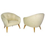 Pair Of Sculptural Italian Club Chairs In Original Upholstery