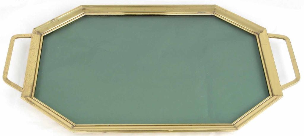 Octagonal Smoked Glass And Brass Framed Serving Tray