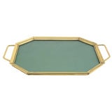 Vintage Octagonal Smoked Glass And Brass Framed Serving Tray