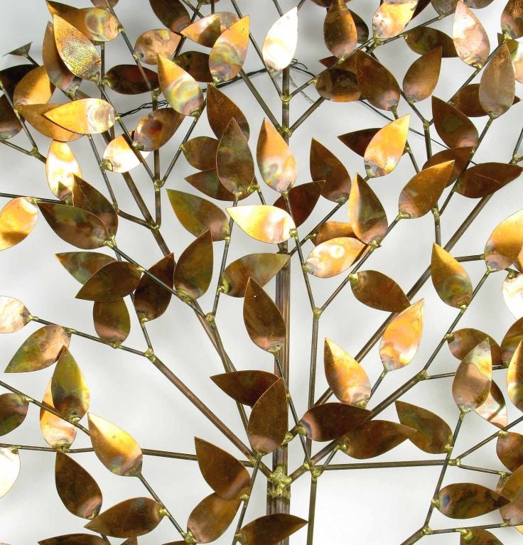 Late 20th Century Copper & Brass Tree Wall Sculpture By Curtis Jere