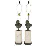 Bronze Grecian Bust & Marble Neoclassical Table Lamps