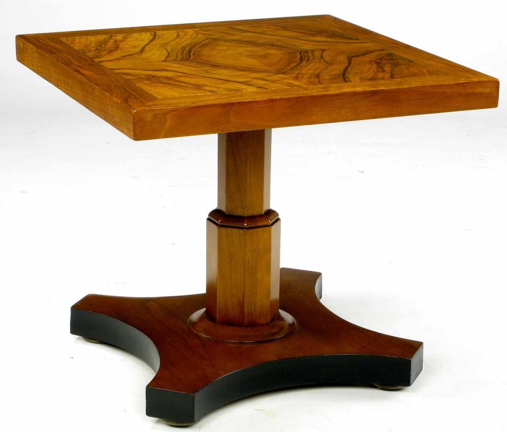 Mid-20th Century Pair Figural Bookmatched Walnut Side Tables From Baker