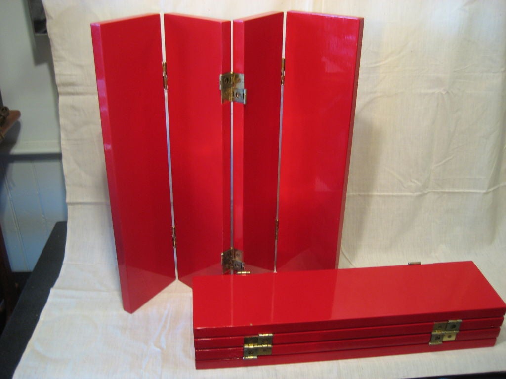 Pair of Red Lacquer Table Top Screens