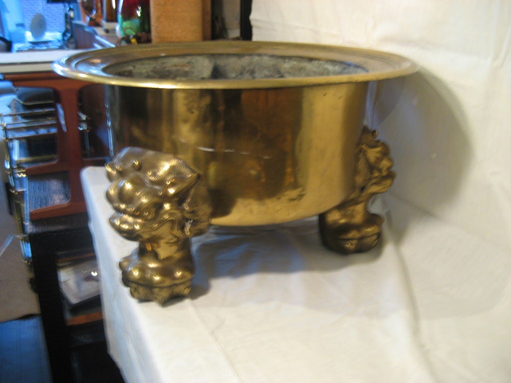 Wonderful and exotic Chinese brass pot with foo dog legs