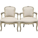 Pair of Painted Wood Framed Louis XVI Style Fautieuls