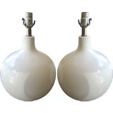 Pair of White Ceramic Orb Lamps