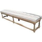 Antique Pair of Walnut Benches with Tufted Linen Mattresses