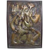 Hand hammered brass wall sculpture signed mavinca, 1975