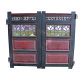 Used Pair of victorian oak saloon doors with leaded glass panels