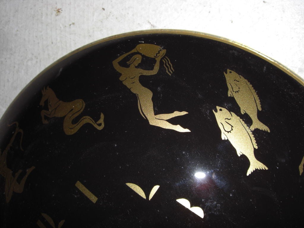 American 1940's reverse painted glass wall clock with Zodiac signs