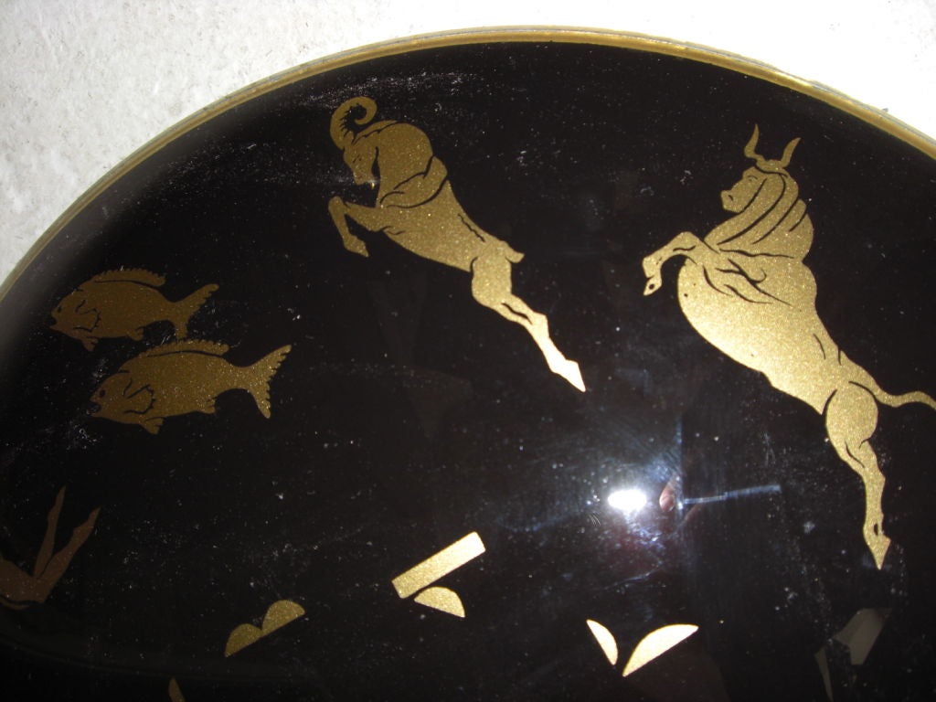 Mid-20th Century 1940's reverse painted glass wall clock with Zodiac signs
