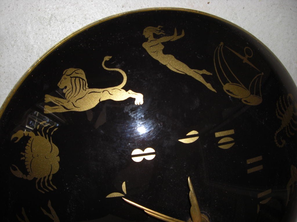 1940's reverse painted glass wall clock with Zodiac signs 1