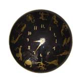 Vintage 1940's reverse painted glass wall clock with Zodiac signs