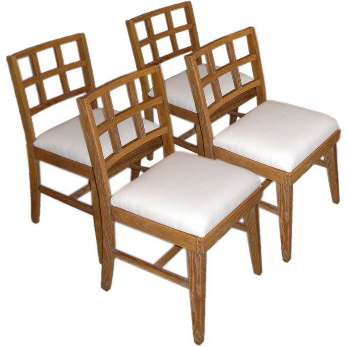 set of 4 1940's limed oak chairs