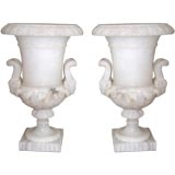 Antique large pair of early 20th cent. urn form alabaster lamps