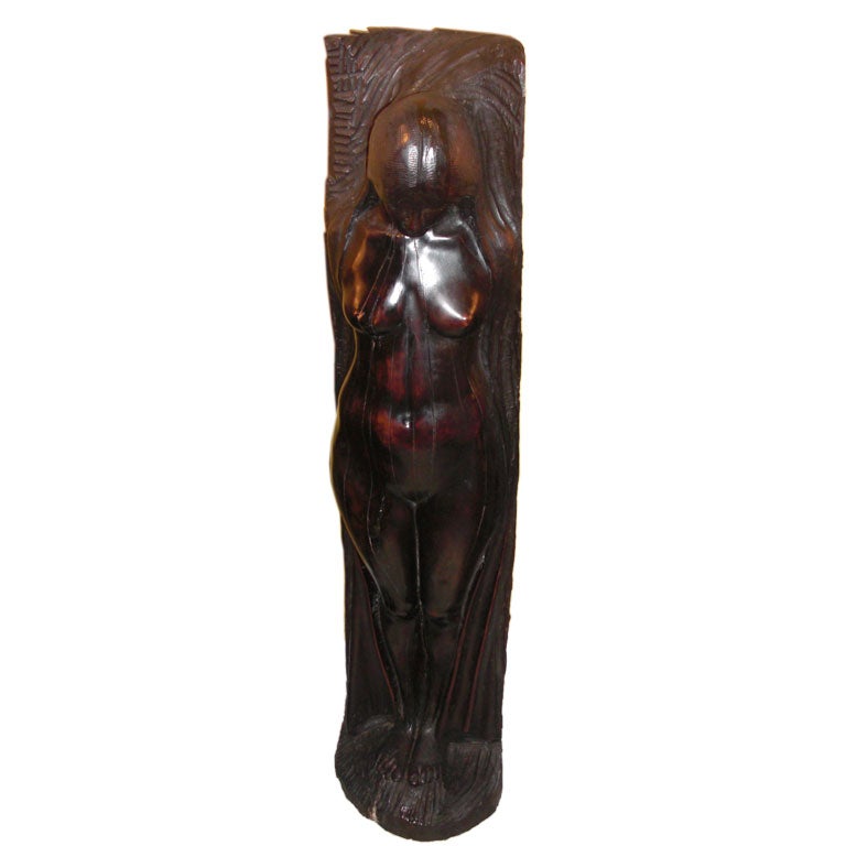 1970's log carving of female nude