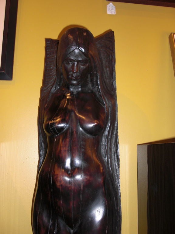 Wood 1970's log carving of female nude