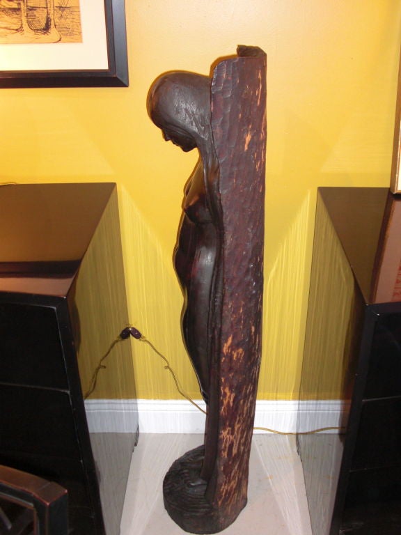 American 1970's log carving of female nude